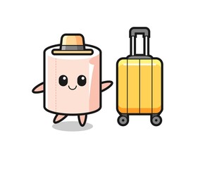 tissue roll cartoon illustration with luggage on vacation