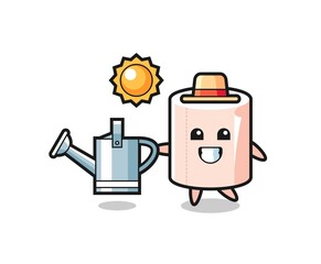 Cartoon character of tissue roll holding watering can