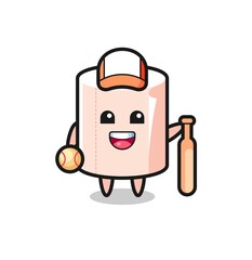 Cartoon character of tissue roll as a baseball player