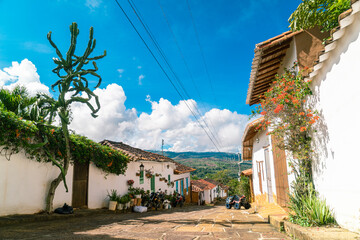 Obraz premium Barichara Most Beautiful Colonial Town in Santander, Colombia Orange Roof Historical Village