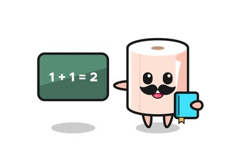 Illustration of tissue roll character as a teacher