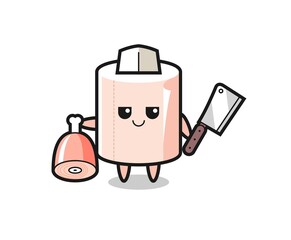 Illustration of tissue roll character as a butcher