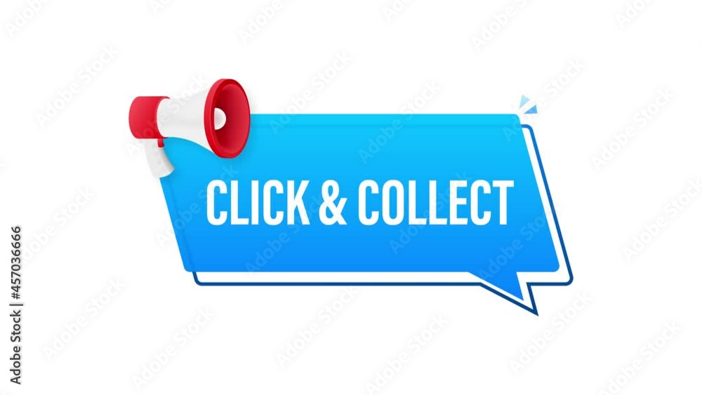 Aufkleber megaphone click and collect banner. motion graphics