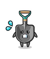 shovel mascot character with afraid gesture