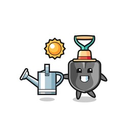 Cartoon character of shovel holding watering can