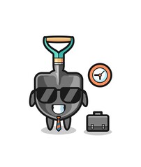 Cartoon mascot of shovel as a businessman