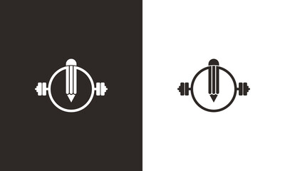 Creative Smart Gym Logo. Pencil Combined with Barbel Icon Vector Illustration