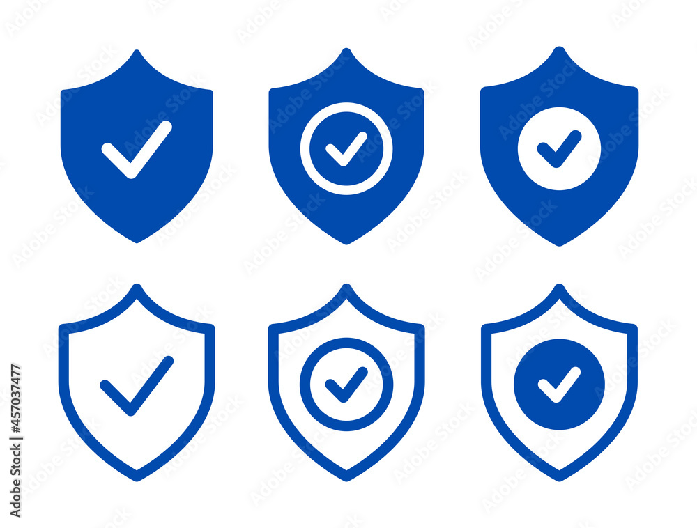 Poster Set of security shield icons. Shield with checkmark icon vector isolated on white background.