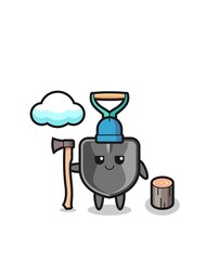 Character cartoon of shovel as a woodcutter
