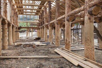 Fototapeta premium wooden house frame against blue sky