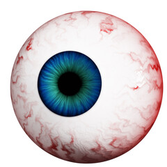 Human eye isolated on a white background. Realistic Eyeball with a blue retina, close-up. 3d render.