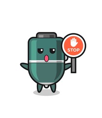 ballpoint pen character illustration holding a stop sign