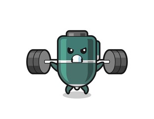 ballpoint pen mascot cartoon with a barbell