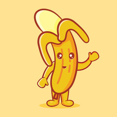 Cute banana fruit mascot with smile expression isolated cartoon vector illustration 