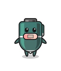 Cartoon Illustration of ballpoint pen with tape on mouth