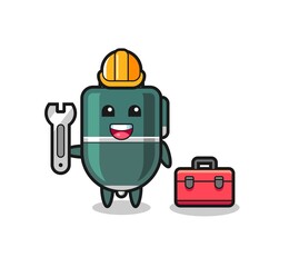 Mascot cartoon of ballpoint pen as a mechanic