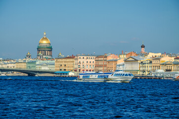 Saint Petersburg.Neva River in pleasure boats.