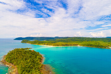 Exotic sea beach island turquoise water with tropical green tree forest