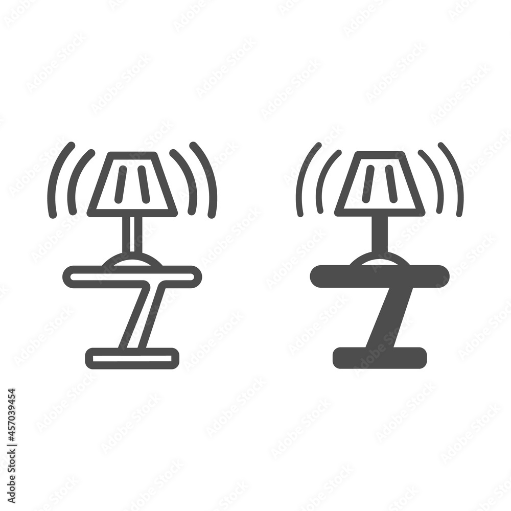 Poster art nouveau side table and lamp line and solid icon, interior design concept, coffee table vector si