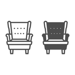 Armchair line and solid icon, interior design concept, arm chair with side supports vector sign on white background, outline style icon for mobile concept and web design. Vector graphics.