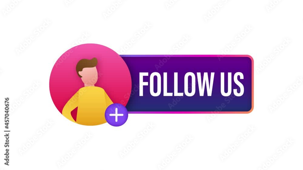 Poster button follow us on white background. motion graphics