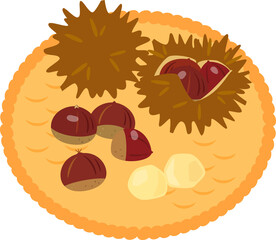 笊に乗せた毬栗と栗の実