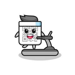 qr code cartoon character walking on the treadmill