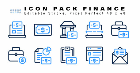 Icon Set of Finance Two Color Icons. Contains such Icons as Briefcase, Portfolio, Financial Report, Bill etc. Editable Stroke. 48 x 48 Pixel Perfect