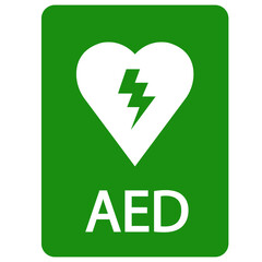 AED,automated external defibrillator / aed sign with heart and electricity symbol flat vector icon	
