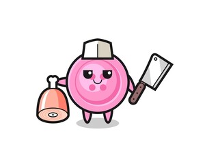 Illustration of clothing button character as a butcher