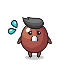 chocolate egg mascot character with afraid gesture