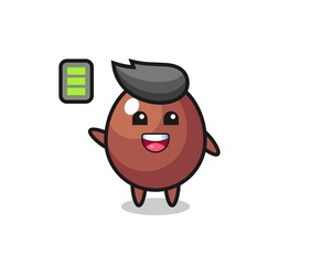 chocolate egg mascot character with energetic gesture
