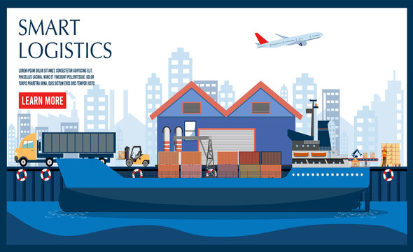 Global logistic service concept with Marine port, export, import, warehouse business and transport. Vector illustration eps10