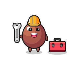 Mascot cartoon of chocolate egg as a mechanic