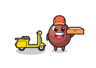Character Illustration of chocolate egg as a pizza deliveryman