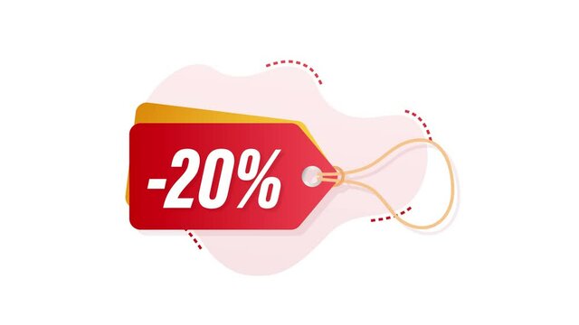 20 percent OFF Sale Discount tag. Discount offer price tag. 20 percent discount promotion flat icon with long shadow. Motion graphics