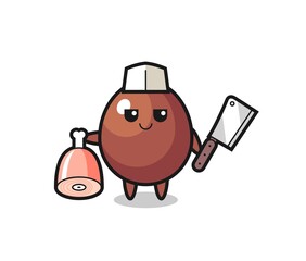 Illustration of chocolate egg character as a butcher