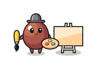 Illustration of chocolate egg mascot as a painter