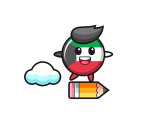 kuwait flag badge mascot illustration riding on a giant pencil