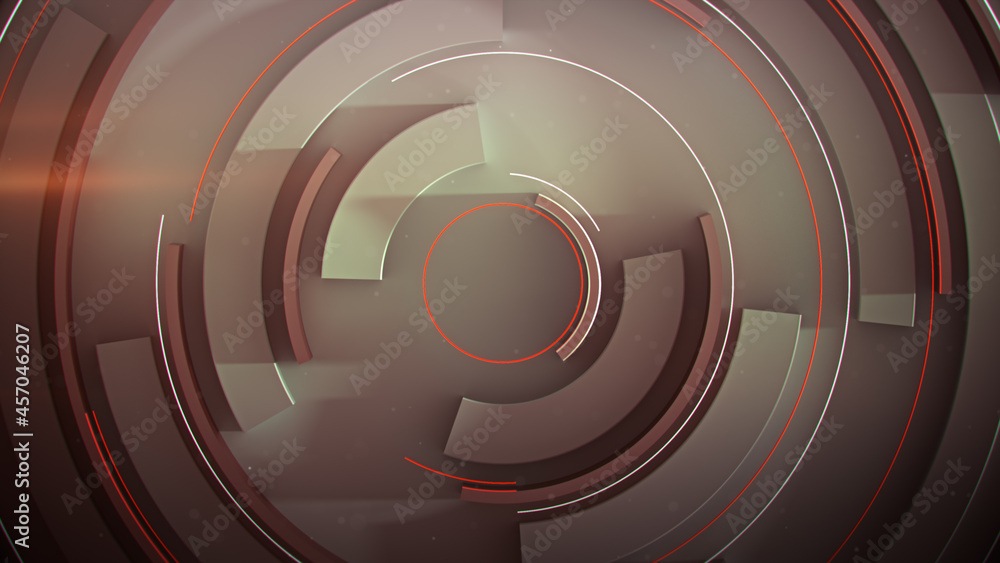 Poster rotating red circle elements 3d rendering illustration