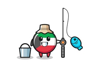 Mascot character of kuwait flag badge as a fisherman