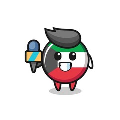 Character mascot of kuwait flag badge as a news reporter