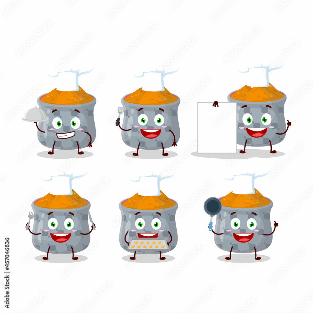 Poster Cartoon character of bowl of turmeric with various chef emoticons