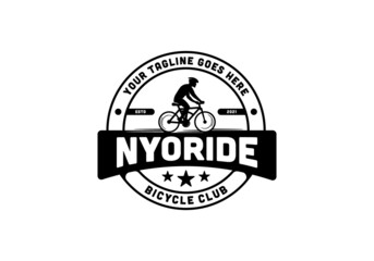 Silhouette of a man riding a bicycle. Vintage bicycle club logo design template inspiration