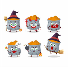 Halloween expression emoticons with cartoon character of bowl of turmeric
