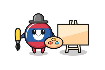 Illustration of laos flag badge mascot as a painter