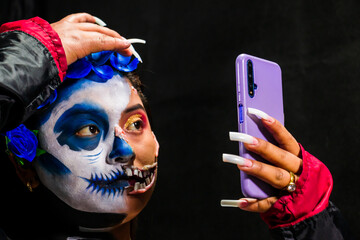 Backstage makeup. Woman with Halloween makeup.