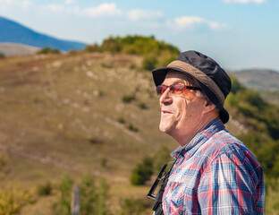 Fototapeta na wymiar Close-up of man in the mountains