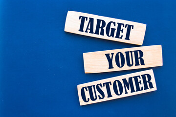 Target Your Customer Text on Wooden Blocks on blue Background