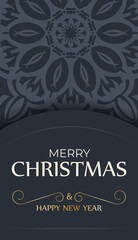 Fototapeta na wymiar Merry christmas dark blue flyer with vintage blue ornament